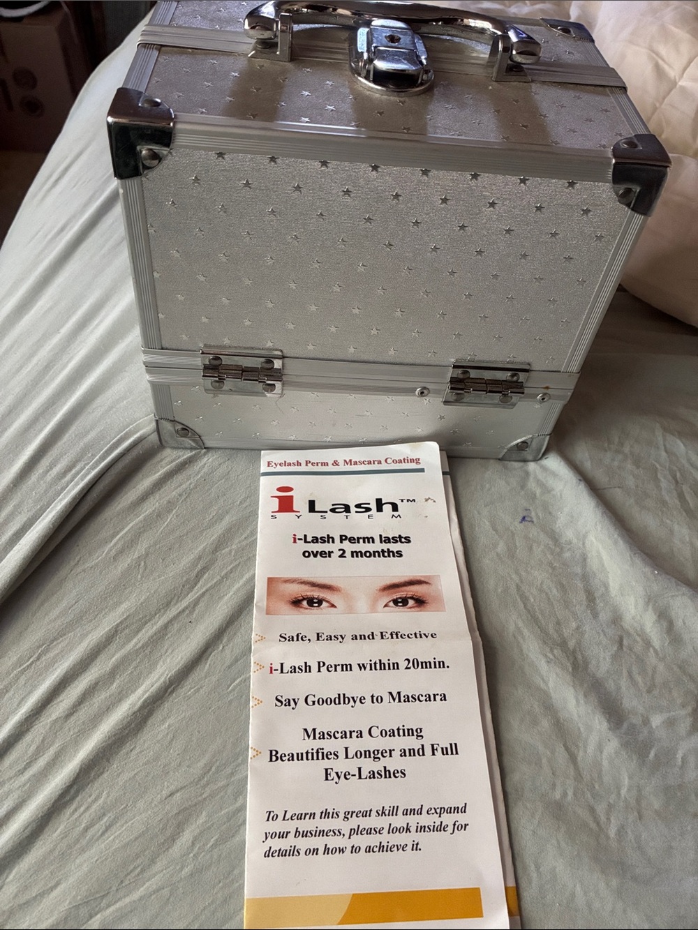 Compact Silver Makeup Case with Lash Perming Kit